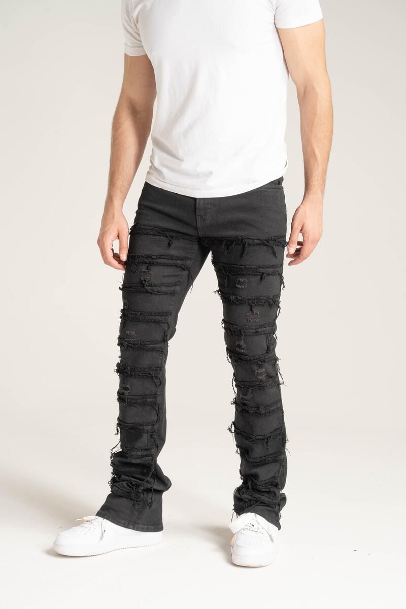 SPARK STACK JEANS WITH FRAYED PATCH S3016