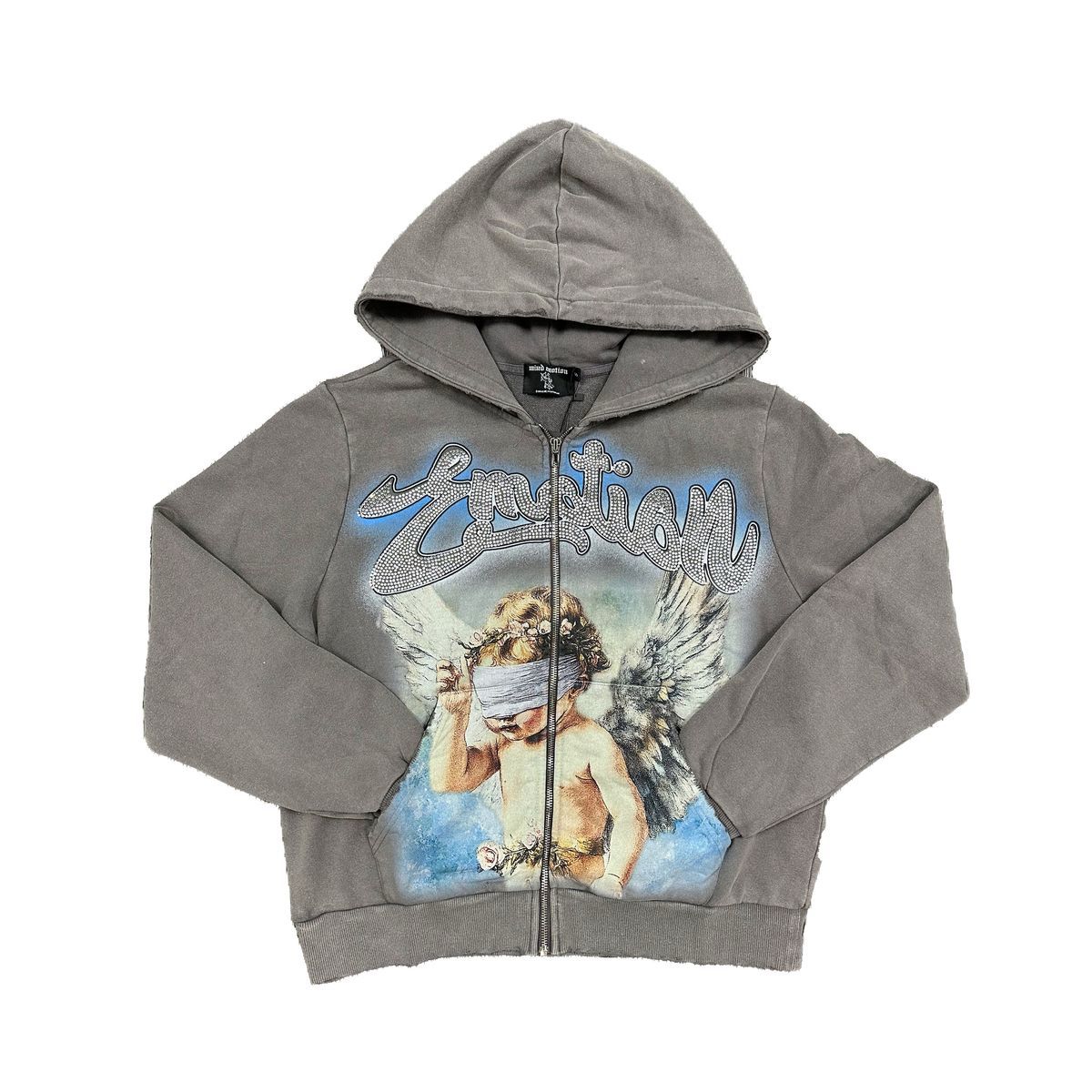 MIXED EMOTION GREY RHINESTONE HOODIE
