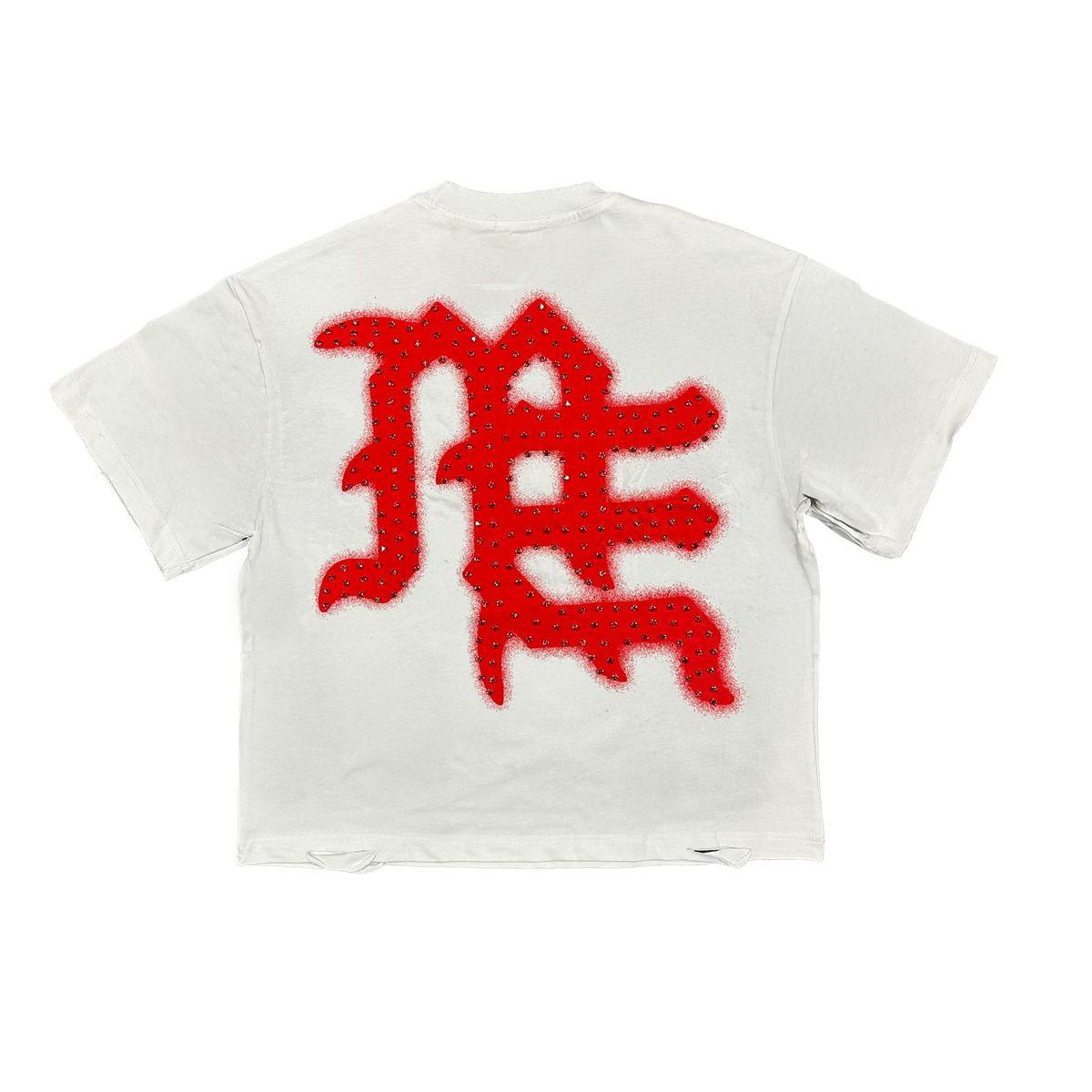 MIXED EMOTION RED END RHINESTONE TEE