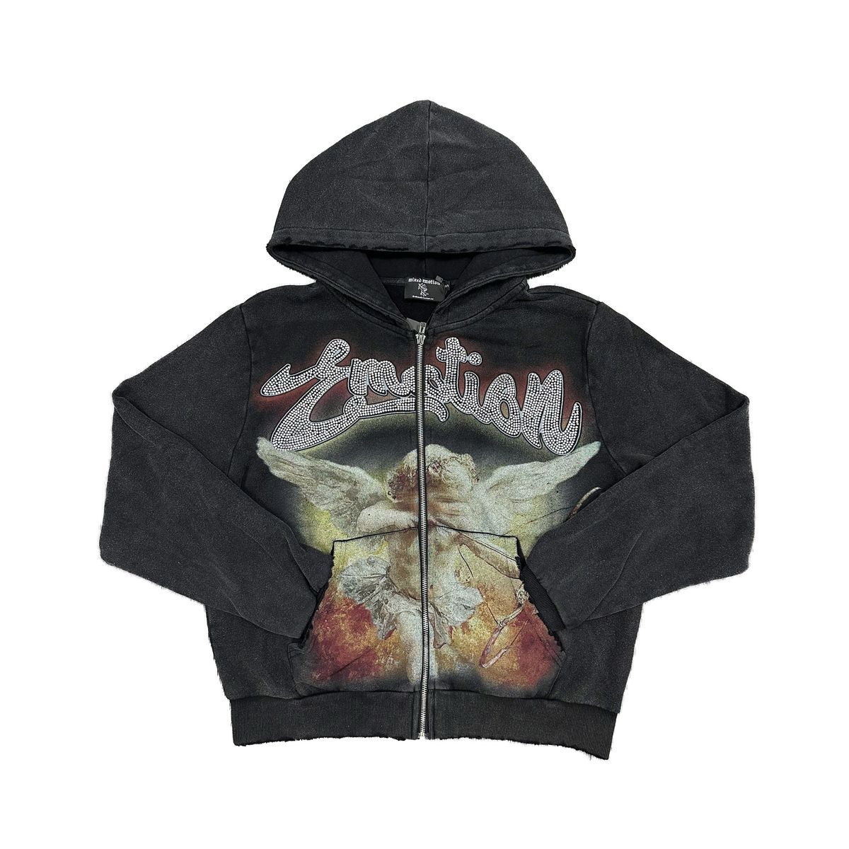MIXED EMOTION ACID WASH RHINESTONE HOODIE