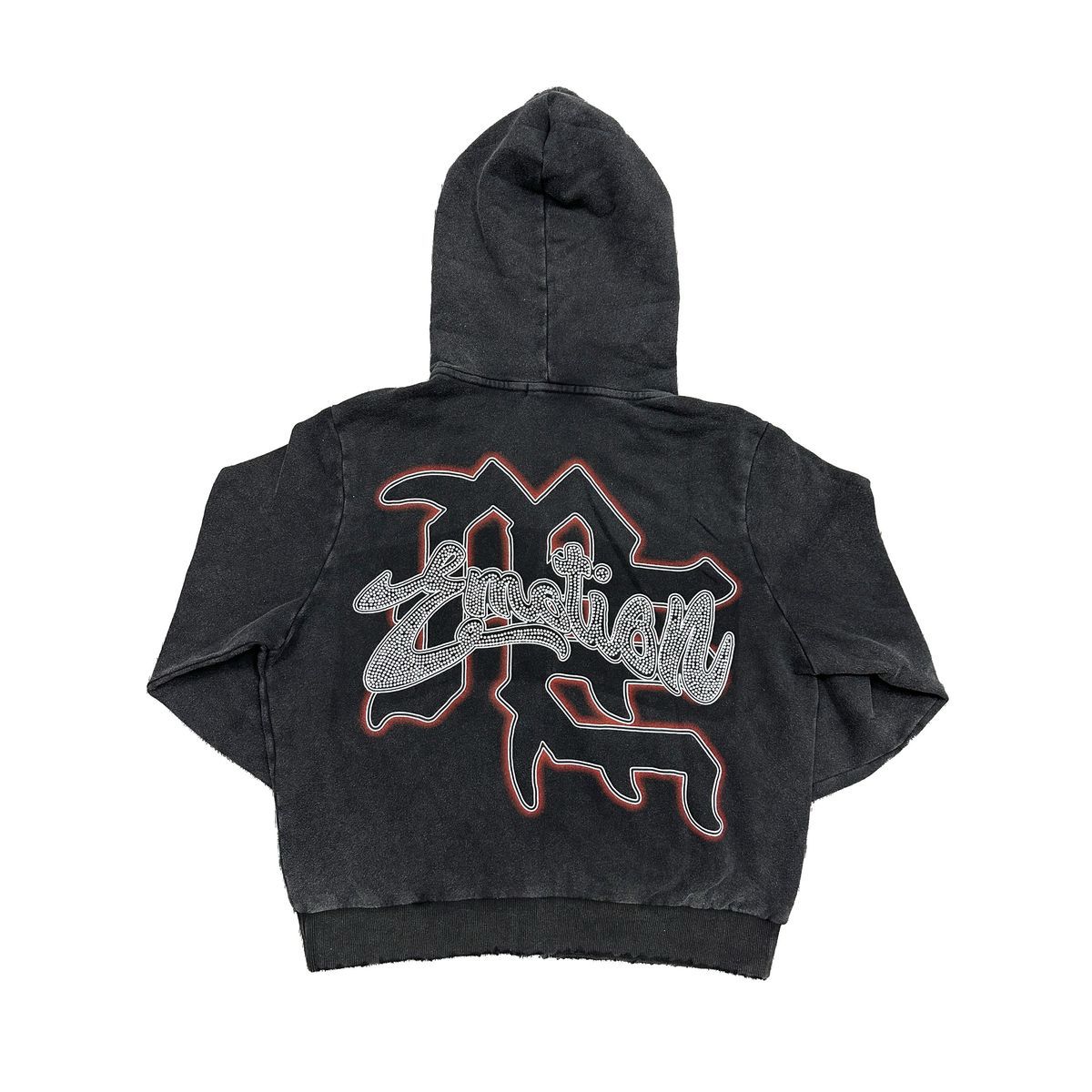 MIXED EMOTION ACID WASH RHINESTONE HOODIE